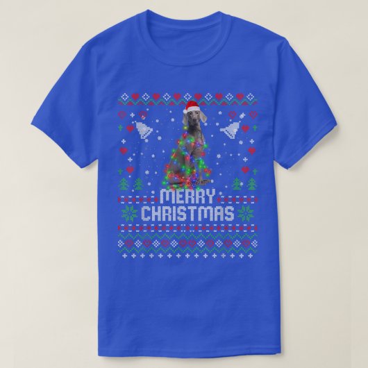 Weimaraner Santa Hat Dog kerstboomverlichting T-shirt (Design voorkant)
