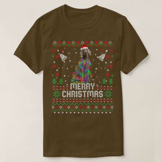 Weimaraner Santa Hat Dog kerstboomverlichting T-shirt (Design voorkant)