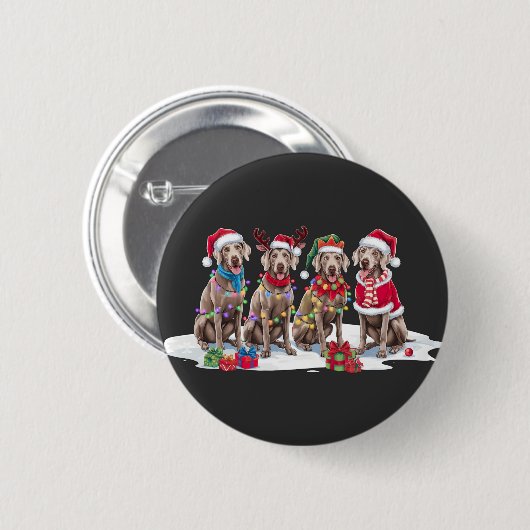 Weimaraner Santa hat gewei elf kerstverlichting Ronde Button 5,7 Cm (Voorkant /achterkant)