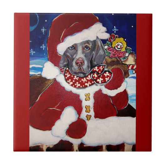 Weimaraner Santa Tegeltje (Voorkant)