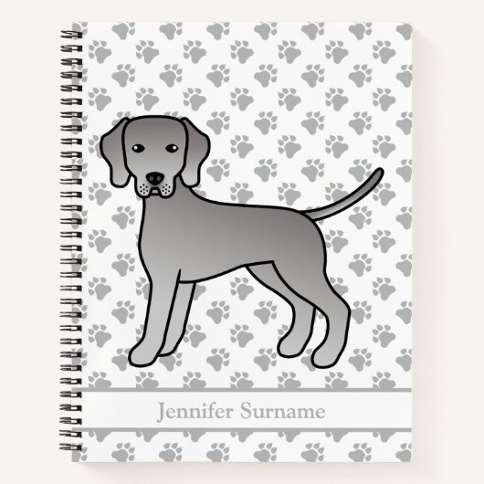 Weimaraner Schattige Cartoon Hond & Aangepaste Tek Notitieboek (Voorkant)
