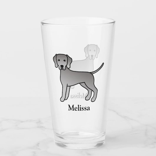 Weimaraner Schattige Cartoon Hond & Naam Glas (Voorkant)