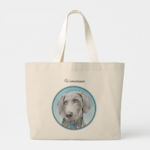 Weimaraner Schilderen Grijs Zilver Originele Hond  Grote Tote Bag