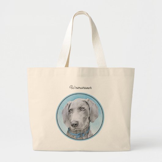 Weimaraner Schilderen Grijs Zilver Originele Hond  Grote Tote Bag (Voorkant)