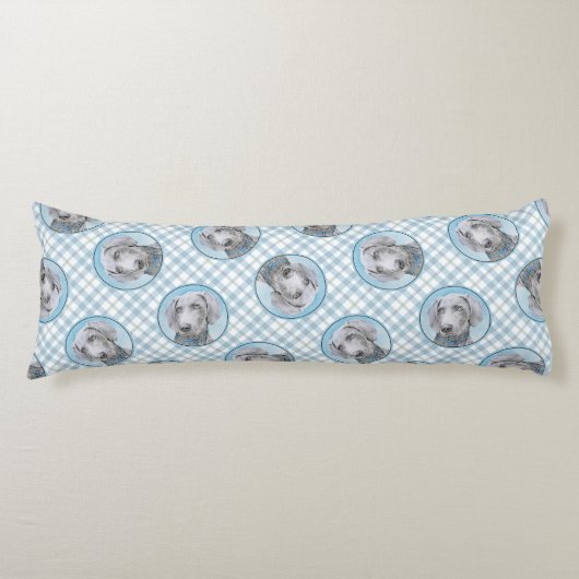 Weimaraner Schilderen Grijs Zilver Originele Hond  Lichaamskussen (Voorkant)