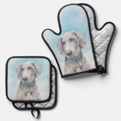 Weimaraner Schilderen Grijs Zilver Originele Hond  Ovenwant & Pannenlap Set (Voorkant / Achterkant)