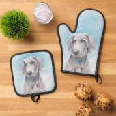 Weimaraner Schilderen Grijs Zilver Originele Hond  Ovenwant & Pannenlap Set (Top down)