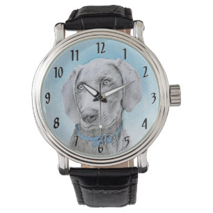 Weimaraner Schilderij - Mooie Originele Honden Kun Horloge