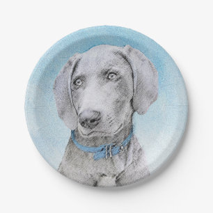 Weimaraner Schilderij - Mooie Originele Honden Kun Papieren Bordje