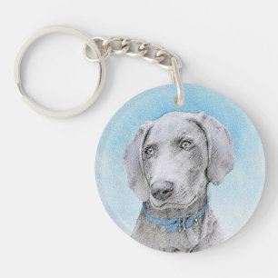Weimaraner Schilderij - Mooie Originele Honden Kun Sleutelhanger