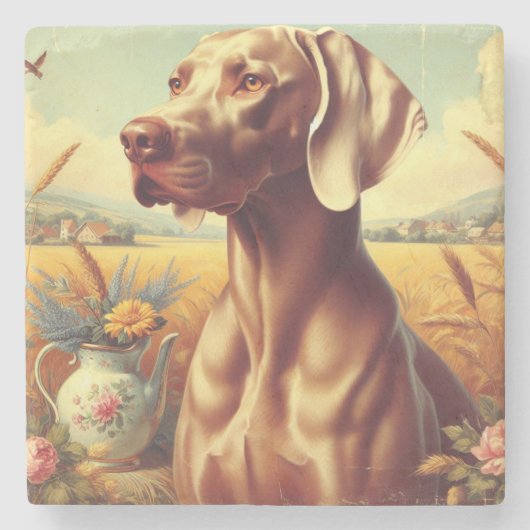 Weimaraner schilderij Stenen Onderzetter (Voorkant)