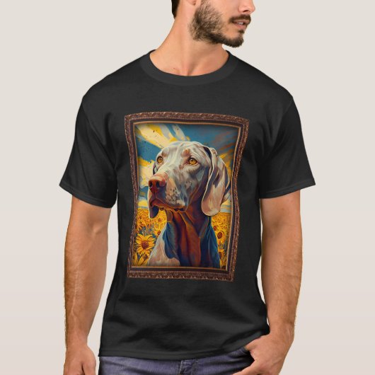 Weimaraner Schilderij Zonnebloem Bloem Moeder Vrou T-shirt (Voorkant)