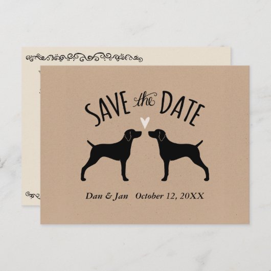 Weimaraner Silhouetten Bruiloft Save the Date Aankondigingskaart (Voorkant / Achterkant)