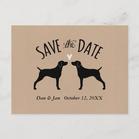 Weimaraner Silhouetten Bruiloft Save the Date Aankondigingskaart (Voorkant)