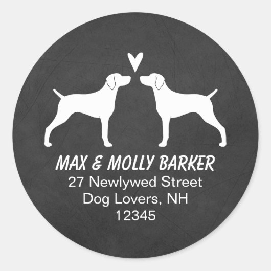Weimaraner Silhouetten Liefde Retouradres Ronde Sticker (Voorkant)