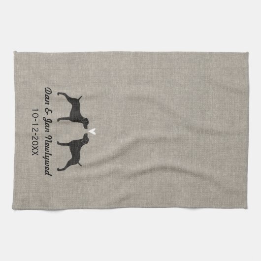 Weimaraner Silhouettes met hart en tekst Theedoek (Horizontaal)