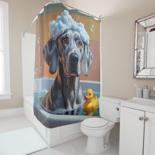 Weimaraner Sloom Slaperig Schattig Grappig Douchegordijn (In situ)