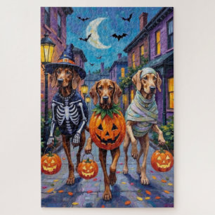 Weimaraner snoep ophalen in Halloween-kostuums Legpuzzel