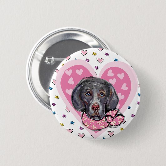 Weimaraner Valentijn Ronde Button 5,7 Cm (Voorkant /achterkant)