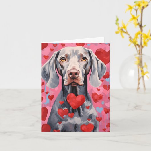 Weimaraner Valentijnsdag Kaart (Gele Bloem)