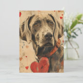 Weimaraner Valentijnsdag vintage  Feestdagenkaart (Staand voorkant)
