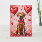 Weimaraner Valentine Dog Sitting with Hearts Red Kaart (Voorkant)