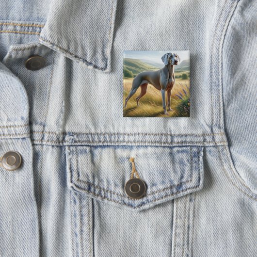Weimaraner Vierkante Button 5,1 Cm (In situ)