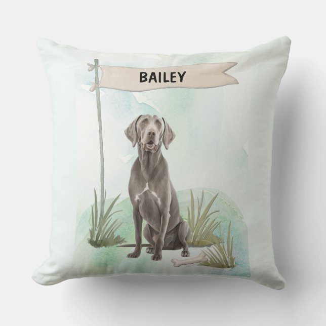 Weimaraner Watercolor Personalized Dog Kussen (Voorkant)