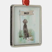 Weimaraner Watercolor Personalized Dog Metalen Ornament (Rechts)
