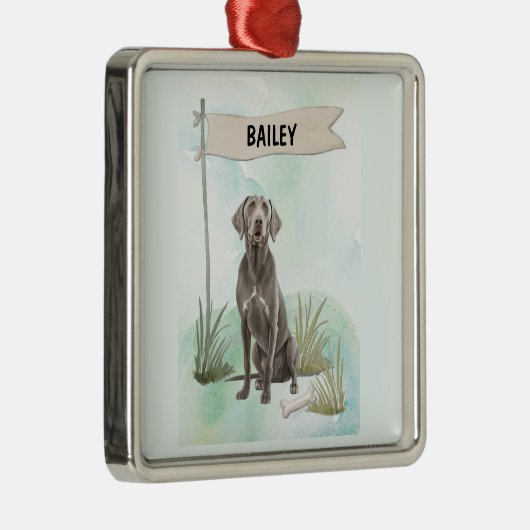 Weimaraner Watercolor Personalized Dog Metalen Ornament (Rechts)