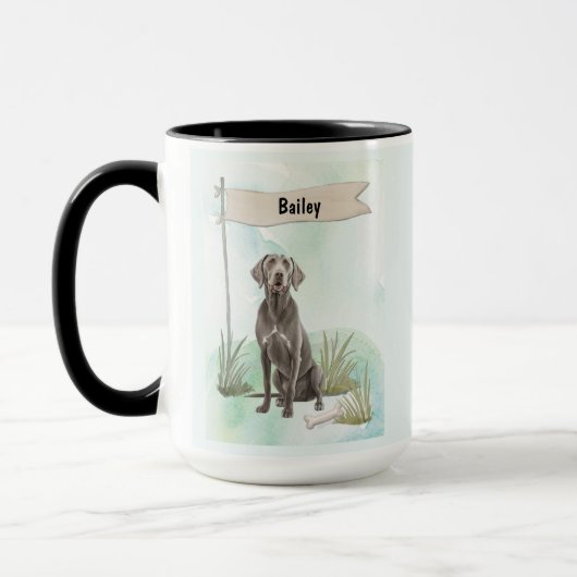 Weimaraner Watercolor Personalized Dog Mok (Links)