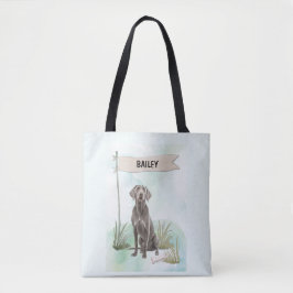 Weimaraner Watercolor Personalized Dog Tote Bag