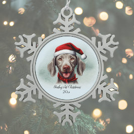 Weimaraner Waterverf Dog Santa Hat Eerste Kerstdag Tin Sneeuwvlok Ornament