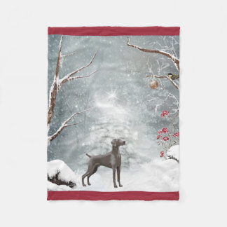 Weimaraner Winter Wonderland Fleece Blanket "30x40