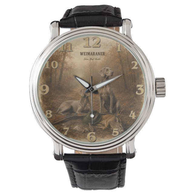 Weimaraner – Zilveren Geest Jager  Horloge (Voorkant)