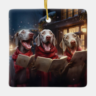 Weimaraners Kerstmis Caroling feestelijke vakantie Keramisch Ornament