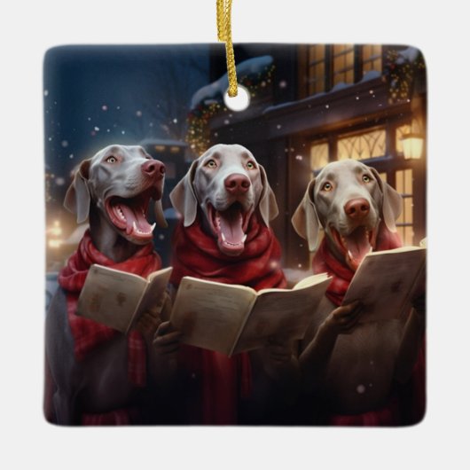 Weimaraners Kerstmis Caroling feestelijke vakantie Keramisch Ornament (Voorkant)