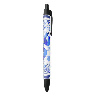 Weimaraners, Konijnen en Vogels Otomi Blauw & Wit Blauwe Inkt Pen