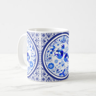 Weimaraners, Konijnen en Vogels Otomi Blauw & Wit Koffiemok