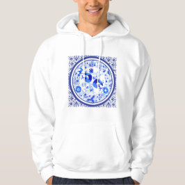 Weimaraners, Rabbits and Birds Otomi Blue & White Hoodie