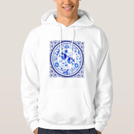 Weimaraners, Rabbits and Birds Otomi Blue & White Hoodie (Voorkant)