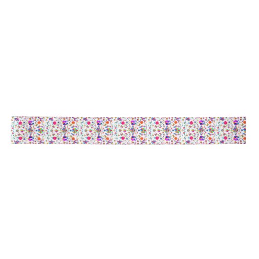 Weims, Konijnen, & Vogels Otomi gestyleerd patroon Satijnen Lint (Voorkant)