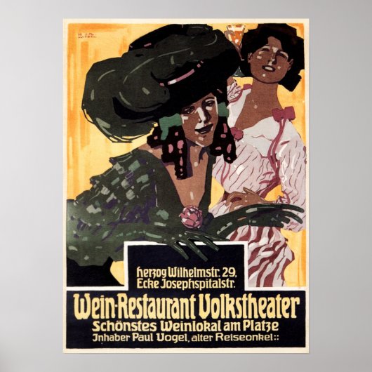 WEIN Restaurant Volkstheater 1908 Old German Ad Poster (Voorkant)