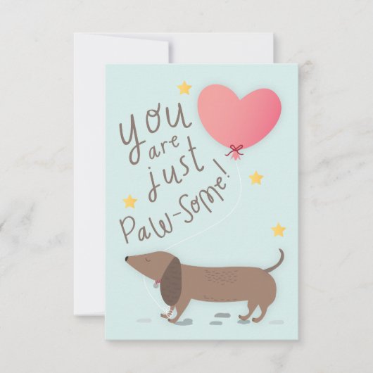 Weiner Dog & Balloon Valentine's Day Card Kaart (Voorkant)
