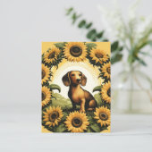 Weiner Dog Dachshund Art Zonnebloemen Briefkaart (Staand voorkant)