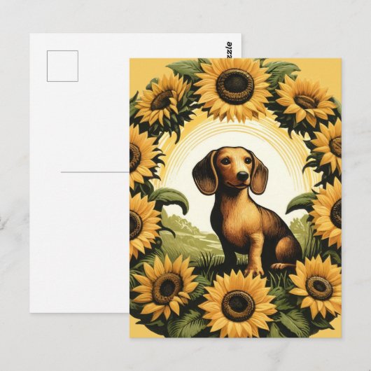 Weiner Dog Dachshund Art Zonnebloemen Briefkaart (Voorkant / Achterkant)