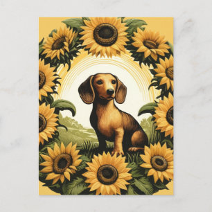 Weiner Dog Dachshund Art Zonnebloemen Briefkaart