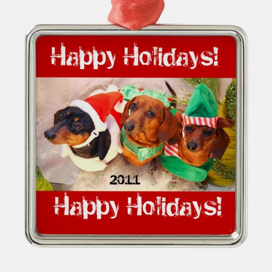 Weiner Dog Happy Holiday Ornament (Voorkant)