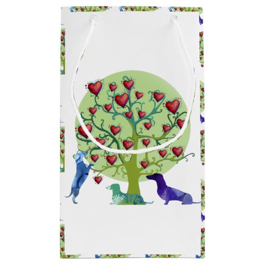 Weiner Dog Love Tree, Harten Klein Cadeauzakje (Achterkant)