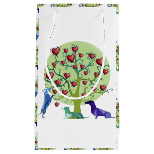 Weiner Dog Love Tree, Harten Klein Cadeauzakje (Voorkant)